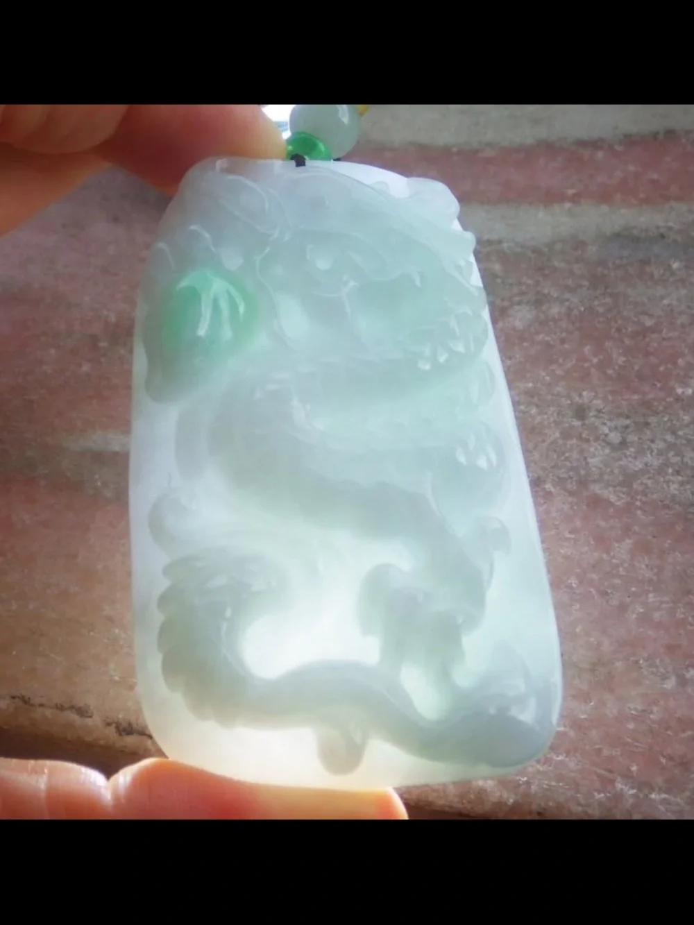 Certificate Jadeite Jade White Green rectangle Wealth Dragon pendant